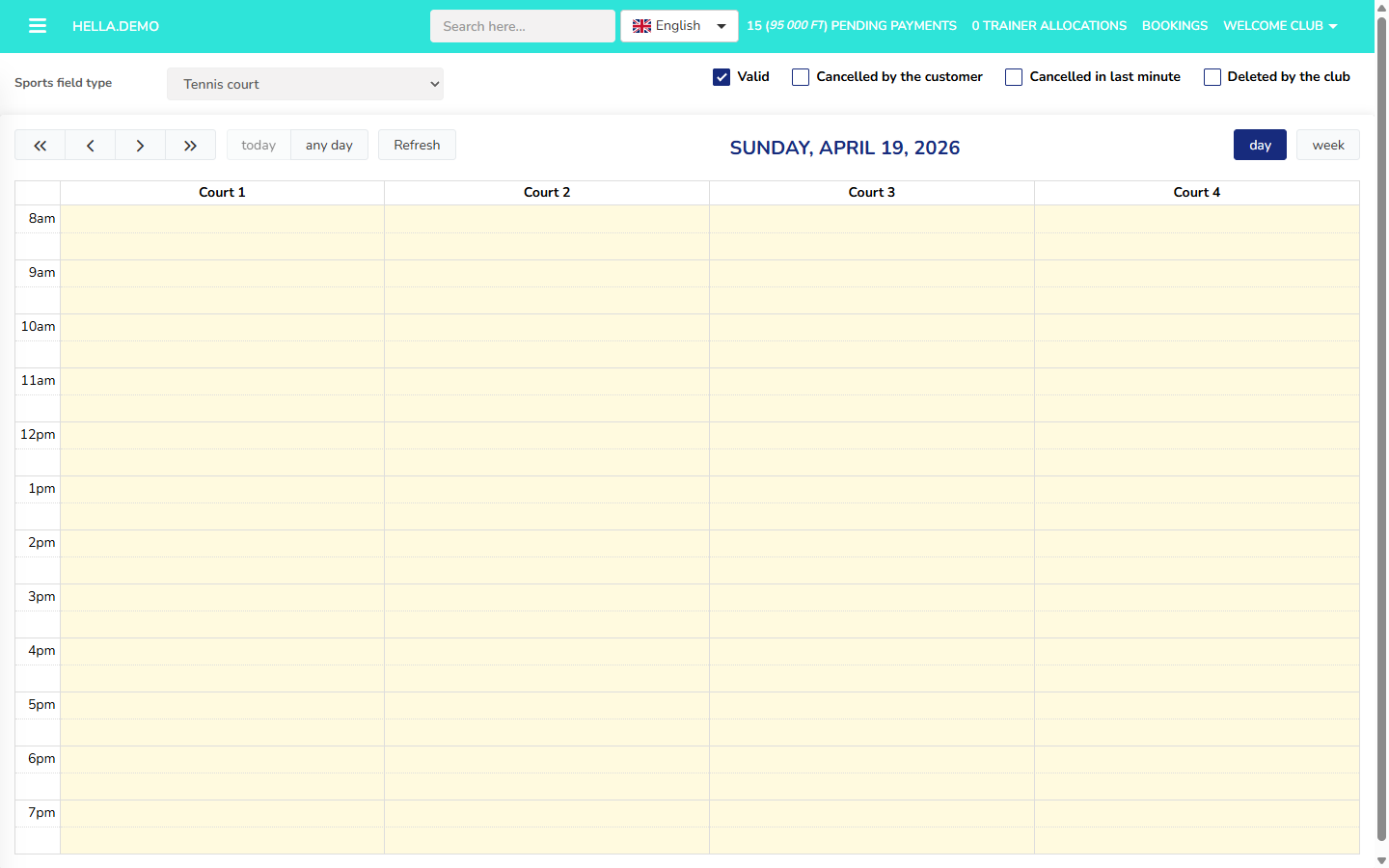 Booking calendar — day view