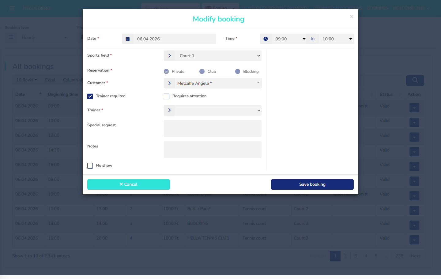 Modify booking form