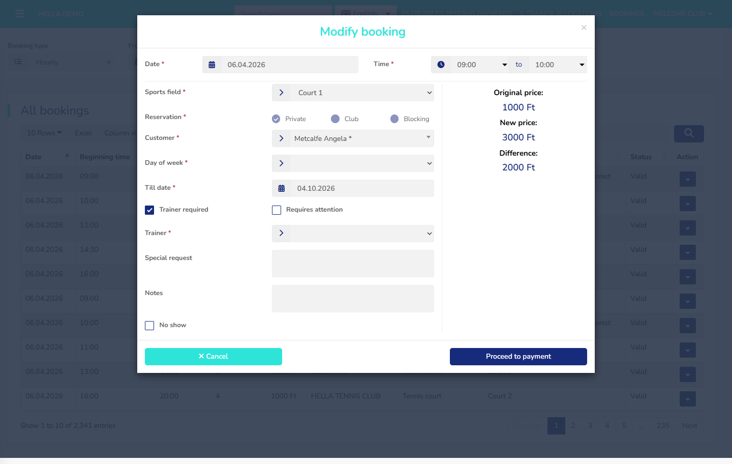 Reservation form with Is recurring switched on
