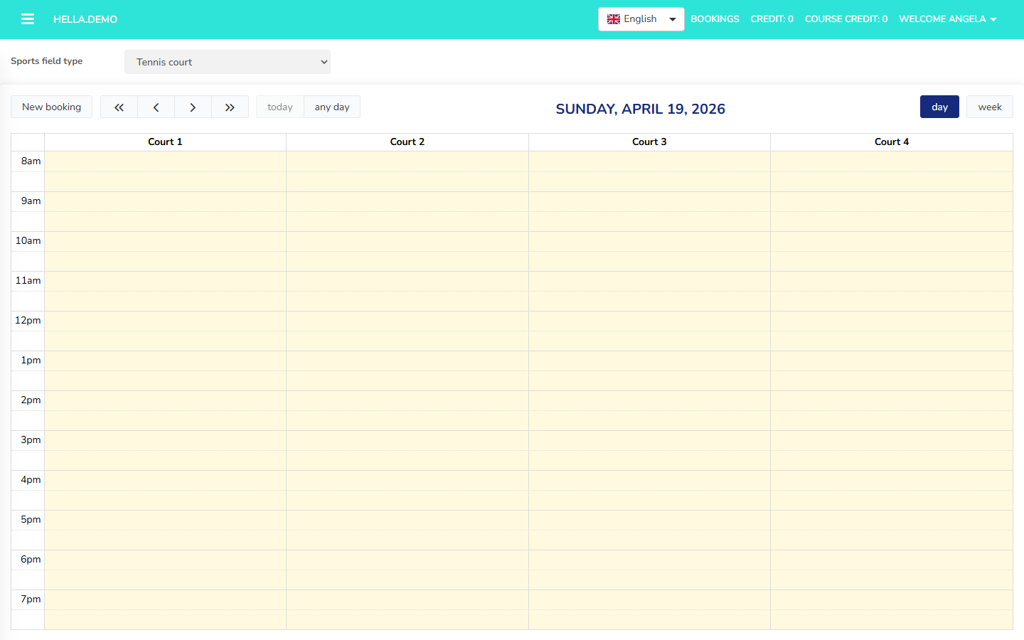 Booking calendar — day view