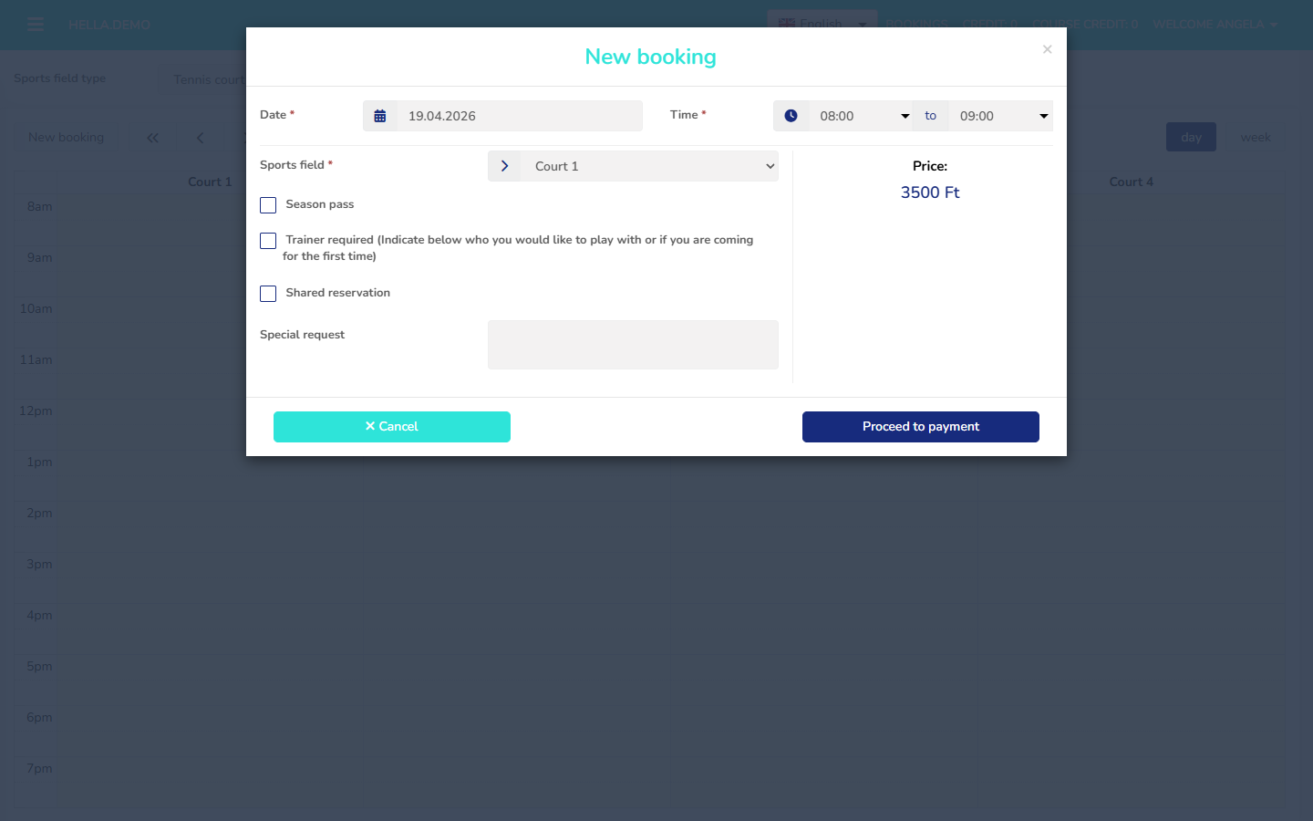 New booking form